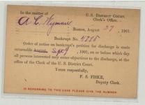 C. D. Eliot Somerville, Mass 1901 Clerk's Office U. S. District Court Back A. L. Wyman Bankrup, Perkins Collection 1861 to 1933 Envelopes and Postcards